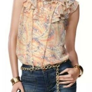 CAbi # 837 Flashback Tunic Ruffle Neck Top Large